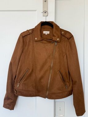 LOFT Women's Tan Suede Moto Jacket